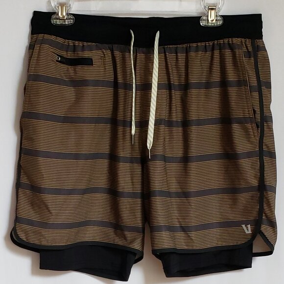 Vuori - Mens Blue and Brown Lined Shorts. Size Large